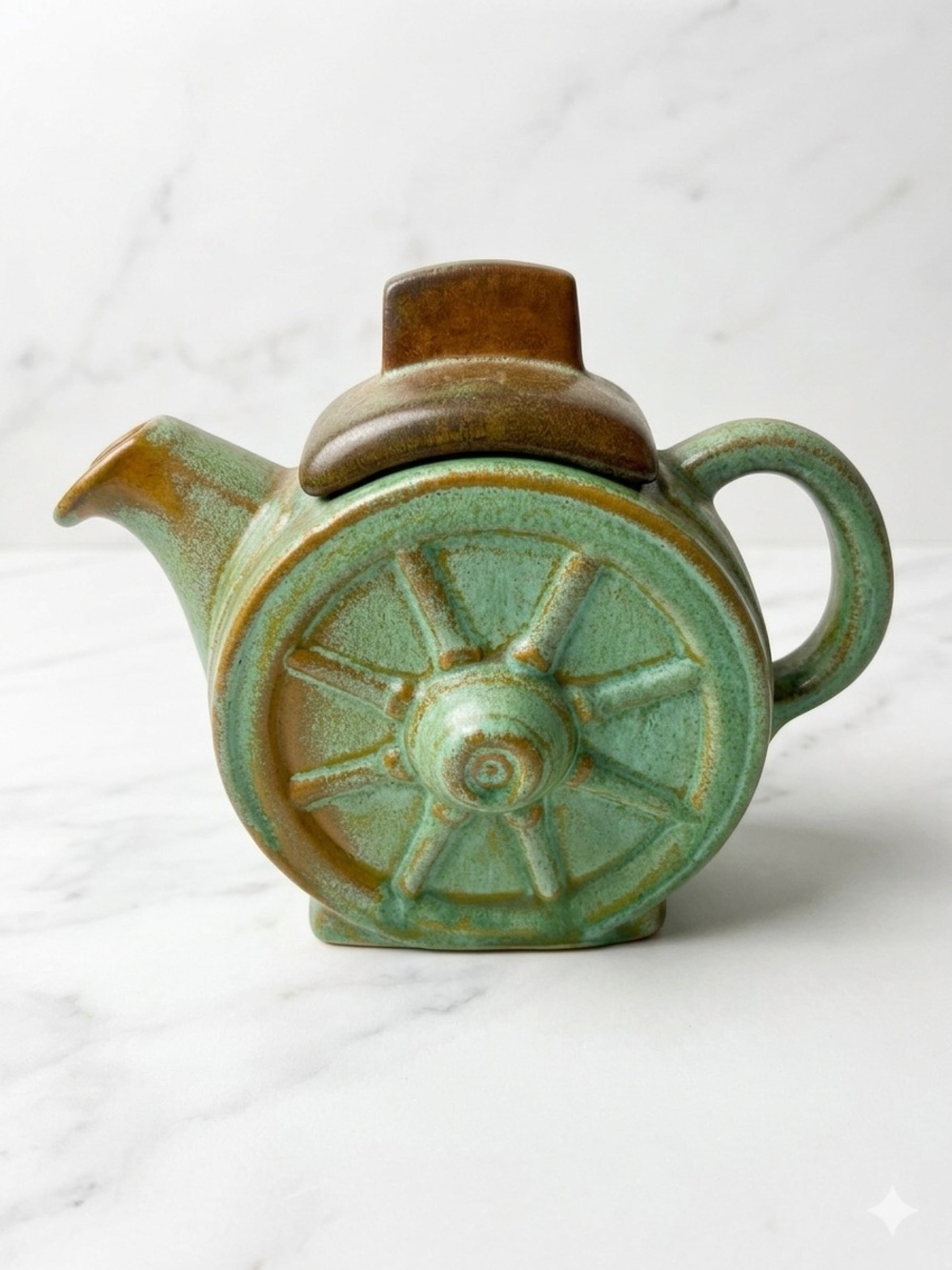 Vintage Frankoma Pottery Wagon Wheel Teapot 94J Prairie Green | 2-Cups